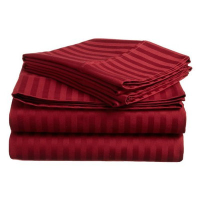 Home City Inc Egyptian Cotton 300 Thread Count Full Sheet Set, Stripe, Plum