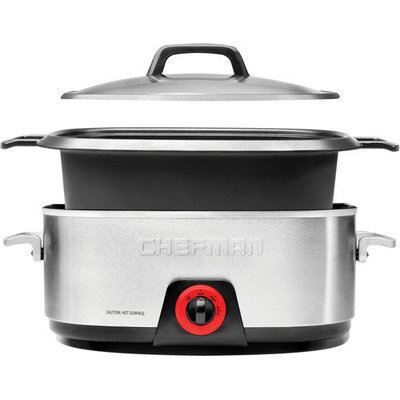 Chefman Slow Cookers 6 qt. Oval Slow Cooker in Black and Silver Metallic Carbon RJ15-6-DC