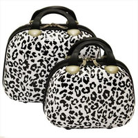 Dejuno BC-12P-B-WLEOPARD Leopard Print 2-Piece Cosmetic Case Set White Leopard