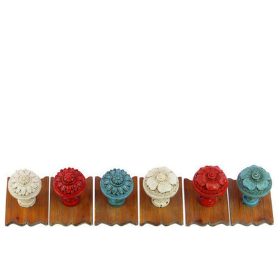 Urban Trends Resin/Wood Wall Hooks Assortment of Six Assorted Color (White x2, Red x2 and Sky Blue x2)