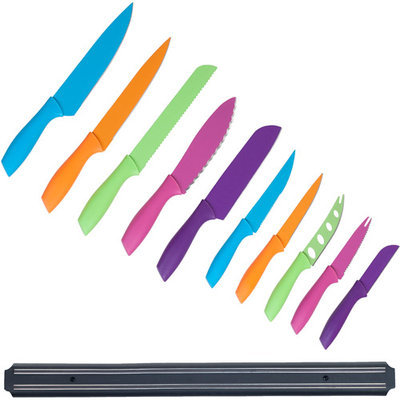 Trademark Global Games Whetstone 10-piece Multi-colored Knife Set with Magnetic Organizational Bar