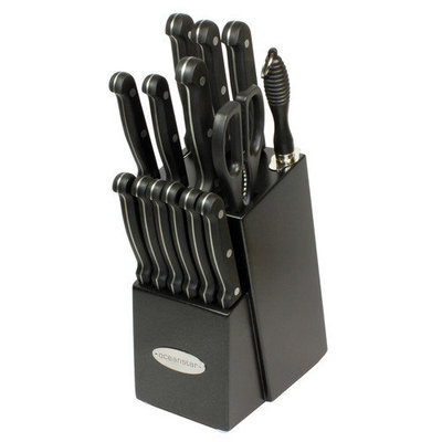 Oceanstar Contemporary 15-Piece Knife Set with Block - Black
