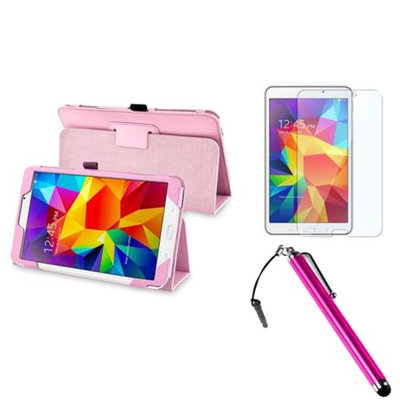 Insten INSTEN Pink Leather Stand Case+Screen Protector+3.5mm Stylus Pen For Samsung Galaxy Tab 4 8.0 8