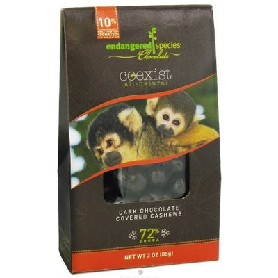 Endangered Species Chocolate Endangered Species Dark Chocolate Covered Cashews, 3 Ounce (Pack of 6)