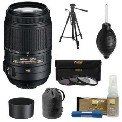 Nikon 55-300mm f/4.5-5.6G VR DX AF-S ED Zoom-Nikkor Lens + 3 UV/CPL/ND8 Filter + Tripod + Kit for D3100, D3200, D3300, D5100, D5200, D5300, D7000 & D7100 DSLR Cameras