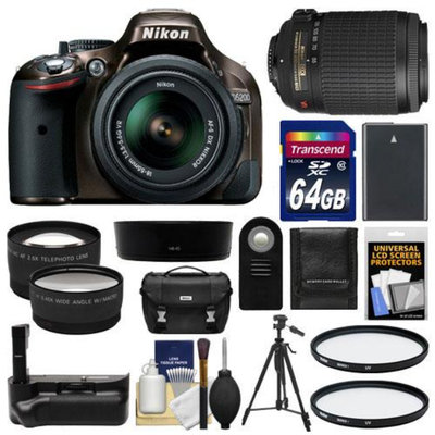 Nikon D5200 Digital SLR Camera & 18-55mm G VR DX AF-S Zoom Lens (Bronze) with 55-200mm VR Lens + 64GB Card + Case + Grip & Battery + Tripod + Tele/Wide Lenses + Filters Kit