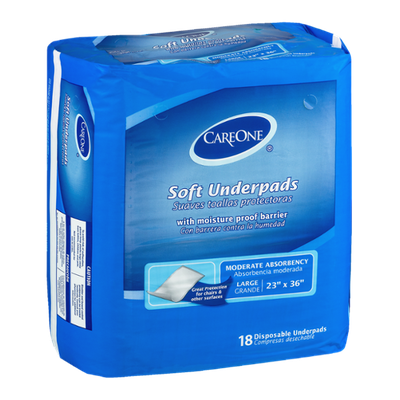 CareOne Soft Underpads Moderate Absorbency Large - 18 CT