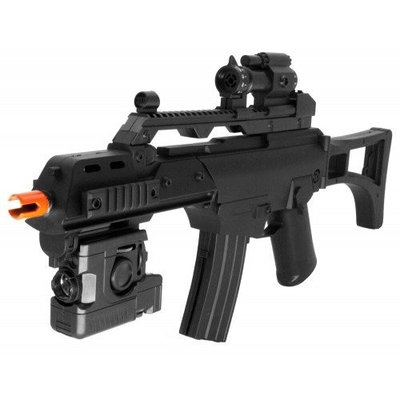 Electric Powered Combat Elite Arms G36 Open Stock FPS-240 Airsoft Gun, Flashlight, Gun Strap, Mock Sight