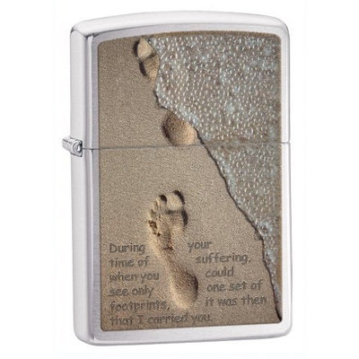 Zippo Footprints Brushed Chrome Pocket Lighter