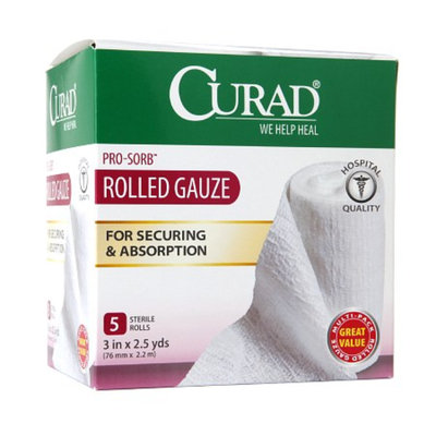 Curad Pro-Sorb Rolled Gauze Sterile Rolls, White, 3 in x 2.5 yds (76 mm x 2.2 m), 5 ea