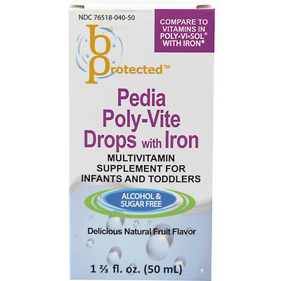 bProtected Pedia Poly Vite Drops with Iron Multivitamin for Infants & Toddlers, Natural Fruit, 1.67 oz