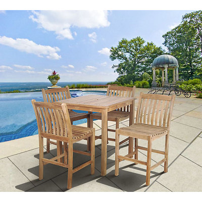 Amazonia Clifton 5 Piece Square Teak Wood Patio Bar Set Brown