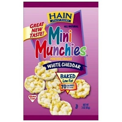 Hain Pure Snax Mini Munchies Mini Rice Snacks, White Cheddar, 3-Ounce Bags (Pack of 12)