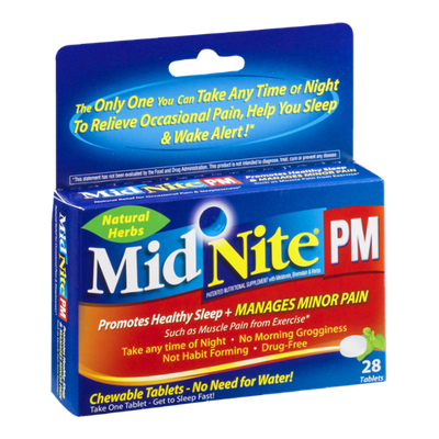 MidNite PM Natural Relief For Occasional Pain & Sleepness Chewable Tablets - 28 CT