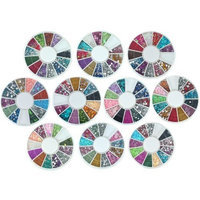 Bundle Monster 10 Nail Art Nailart Manicure Wheels w/ 3D Designs Glitters Rhinestones Beads - total over 14000pc