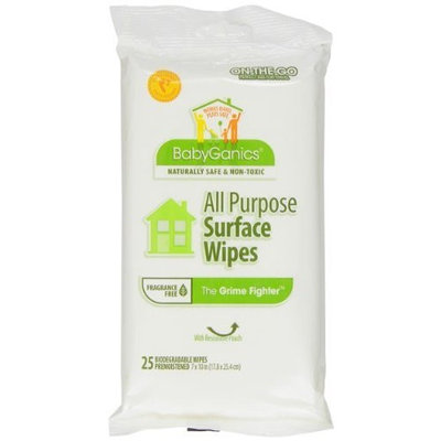 BabyGanics The Grime Fighter All Purpose Wipes On-the-Go, Unscented, 25-count Pouch (Pack of 3), Packaging May Vary
