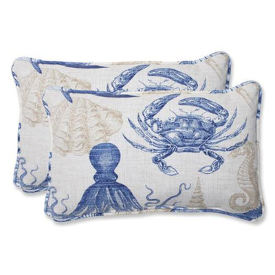 Pillow Perfect Outdoor 2-Piece Rectangular Throw Pillow Set - Blue/Tan Sealife
