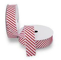 2 Pack Premium Wired Satin Ribbon - White Satin Ribbon with Red Candy Cane Stripes and a Silver Edge (50 yds. each)