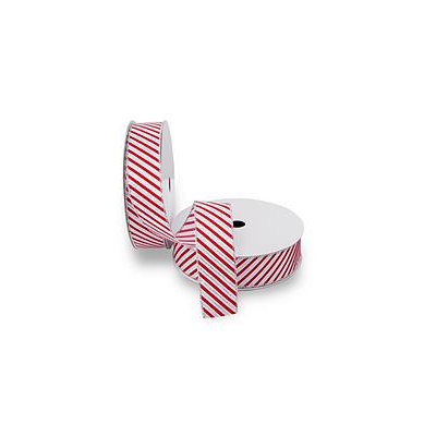 2 Pack Premium Wired Satin Ribbon - White Satin Ribbon with Red Candy Cane Stripes and a Silver Edge (50 yds. each)