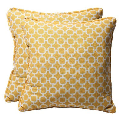Pillow Perfect Outdoor 2-Piece Square Toss Pillow Set - Yellow/White Geometric 18