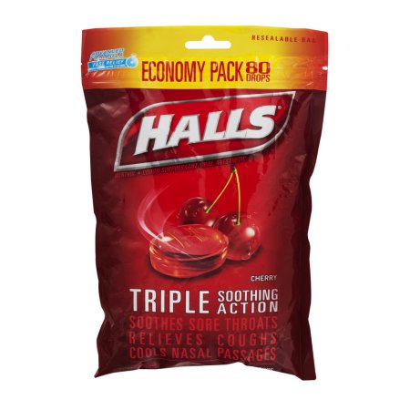 HALLS Menthol Cherry Cough Drops Triple Action