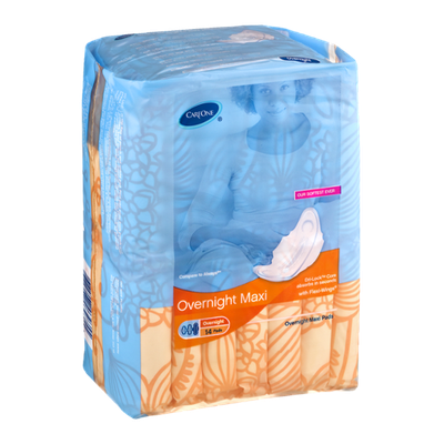 CareOne Overnight Maxi Pads with Flexi-Wings - 14 CT