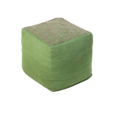 Diva At Home 18 Apple Green and Mocha Brown Diamond Bolts Linen Square Pouf Ottoman
