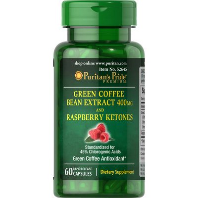 Puritan's Pride Green Coffee Bean 400 mg and Raspberry Ketone 100 mg-60 Capsules