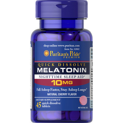 Puritan's Pride Quick Dissolve Melatonin 10 mg Cherry Flavor-45 Tablets