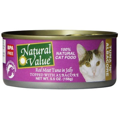 Natural Value Red Meat Tuna in Jelly Topped with Albacore Cat Food, 5.5 Ounce Cans (Pack of 24)