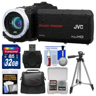JVC Everio GZ-R10 Quad Proof Full HD Digital Video Camera Camcorder (Black) with 32GB Card + Case + Tripod + Accessory Kit