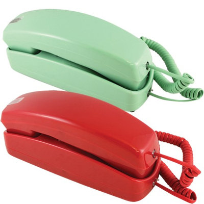 Golden Eagle Electronics (Set) Trimline Green & Red Phones - Design From 60s With Modern Electronics