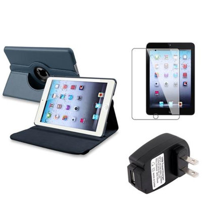 Insten iPad Mini 3/2/1 Case, by INSTEN Navy Blue 360 Leather Case Cover+SP+Charger for iPad Mini 3 2 1