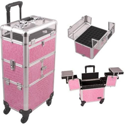 Sunrise Books Sunrise I31064CRPK Pink Crocodile Trolley Makeup Case