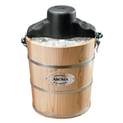 Aroma AIC-204EM 4-Quart Wood-Barrel Ice-Cream Maker, Natural Wood