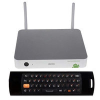 Ugoos Mele Ugoos UT1 Mini TV BOX Rockchip RK3188 Quad Core Cortex A9 Android 4.2 OS @ 1.8Ghz 2G/8G Double External Wifi Antenna RJ45 AV Silver With Mele F10 3 in 1 Fly/Air Mouse and Wireless Keyboard