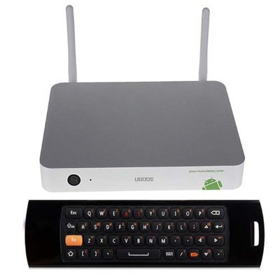 Ugoos Mele Ugoos UT1 Mini TV BOX Rockchip RK3188 Quad Core Cortex A9 Android 4.2 OS @ 1.8Ghz 2G/8G Double External Wifi Antenna RJ45 AV Silver With Mele F10 3 in 1 Fly/Air Mouse and Wireless Keyboard