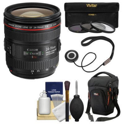 Canon EF 24-70mm f/4L IS USM Zoom Lens with Case + 3 Filters + Kit for EOS 6D, 70D, 7D 5D Mark II III, Rebel T3, T3i, T5, T5i, SL1 DSLR Camera
