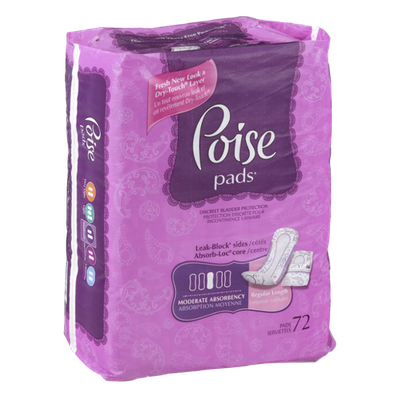 Poise Pads Moderate Absorbency Regular Length - 72 CT