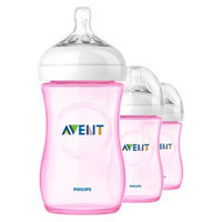 Philips Avent BPA Free Natural 9 Ounce Polypropylene Bottles, Pink, 3-
