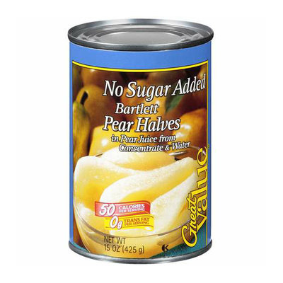 Great Value : Fruit Pear Halves Bartlett No Sugar Added Prepared Food