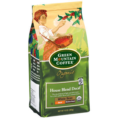 Green Mountain Coffee Roasters Organic House Blend Decaf Whole Bean Medium Roast Coffee 10 Oz Stand Up Bag