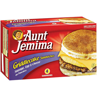 Aunt Jemima Sausage Egg & Cheese On Pancakes 4 Ct Griddlecake Sandwiches 17.6 Oz Box