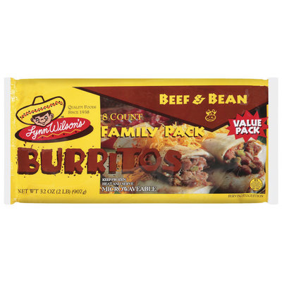 Lynn Wilson's Beef & Bean Family Pack Burritos 8 Ct Package