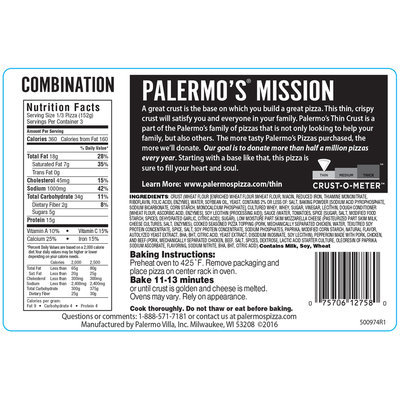 Palermo's® Thin Crust Combination Pizza 16.1 oz. Pack