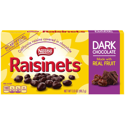 RAISINETS Dark Chocolate Covered Raisins 3.5 oz. Video Box (Pack of 18)