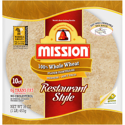 Mission® 100% Whole Wheat Flour Tortillas Medium Soft Taco 10 ct..