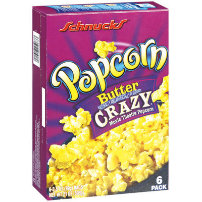 Schnucks Microwave Butter Crazy Movie Theatre Popcorn 6-3.5 Oz Bags Popcorn 21 Oz Box