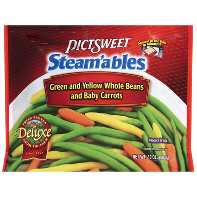 STEAM'ABLES DELUXE Green & Yellow Whole Beans & Baby Carrots Vegetable Mix 10 OZ STAND UP BAG