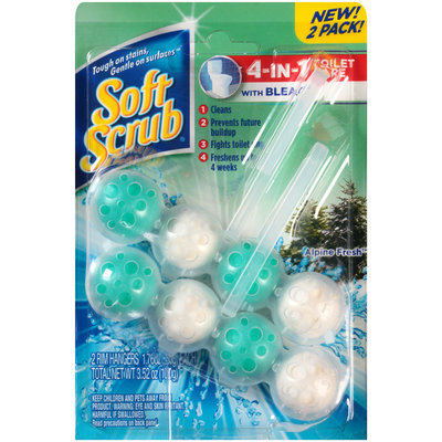 Soft Scrub® 4-in-1 Toilet Care with Bleach Alpine Fresh™ Rim Hangers 3.52 oz. Carded Pack
